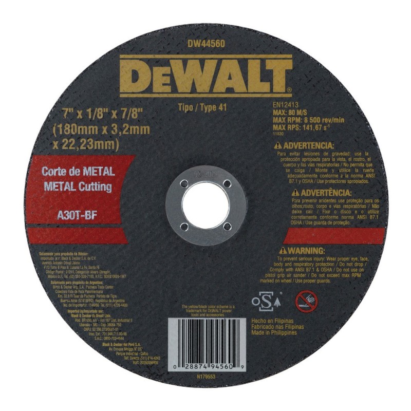 DeWalt 7 X 1/8 X 7/8 inch  Metal Cutting Disc - DW44560