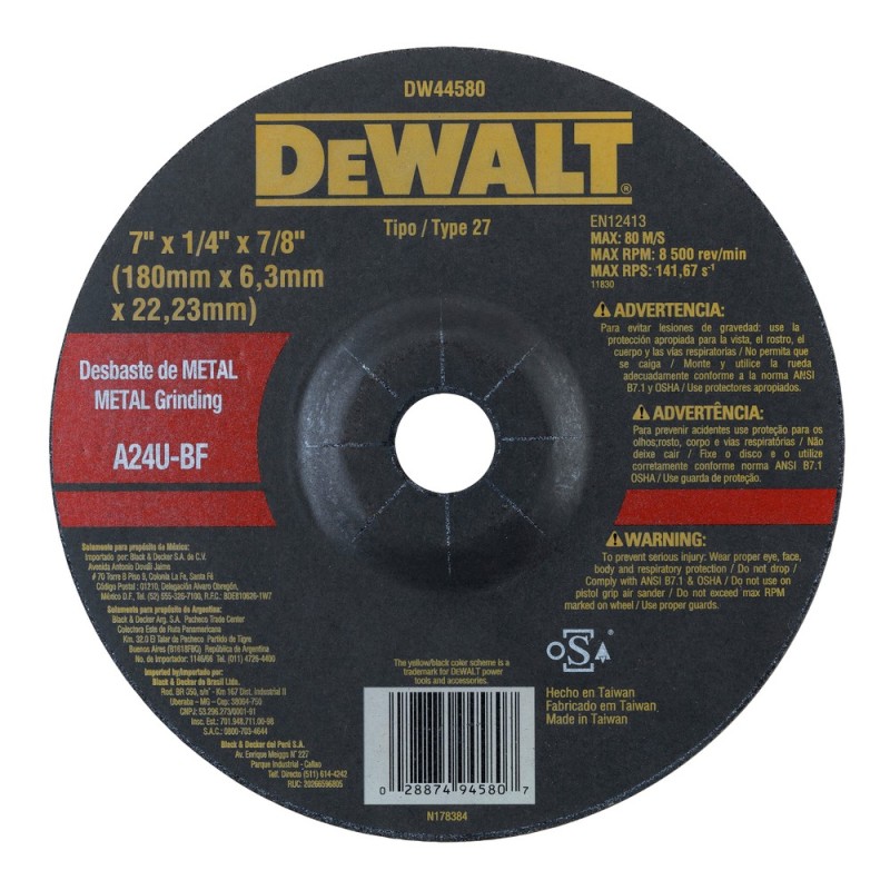 Dewalt 7" X 1/4" X 7/8" High Performance Metal Grinding Disc - DW44580