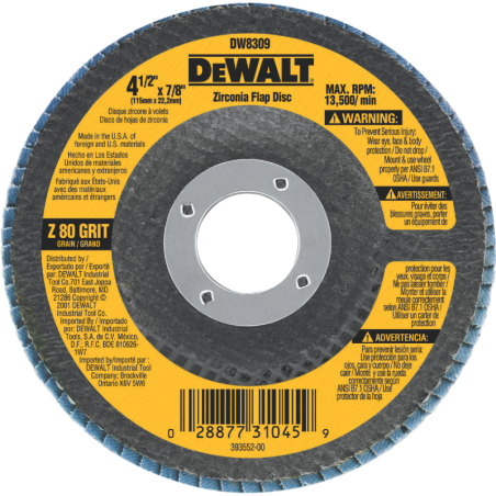 DeWalt 4-1/2" High Performance 80 Grit Angle Grinder Flap Disc - DW8309