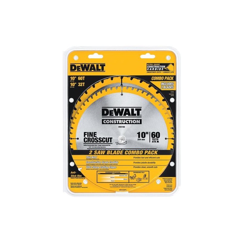 DeWalt 10" 32 Tooth and 10" 60 Tooth Circular Saw Wood Blade - DW3106P5